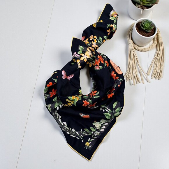 Salvatore Ferragamo 100% Silk Square Floral Butterfly Scarf 33"X 33" - Picture 1 of 13